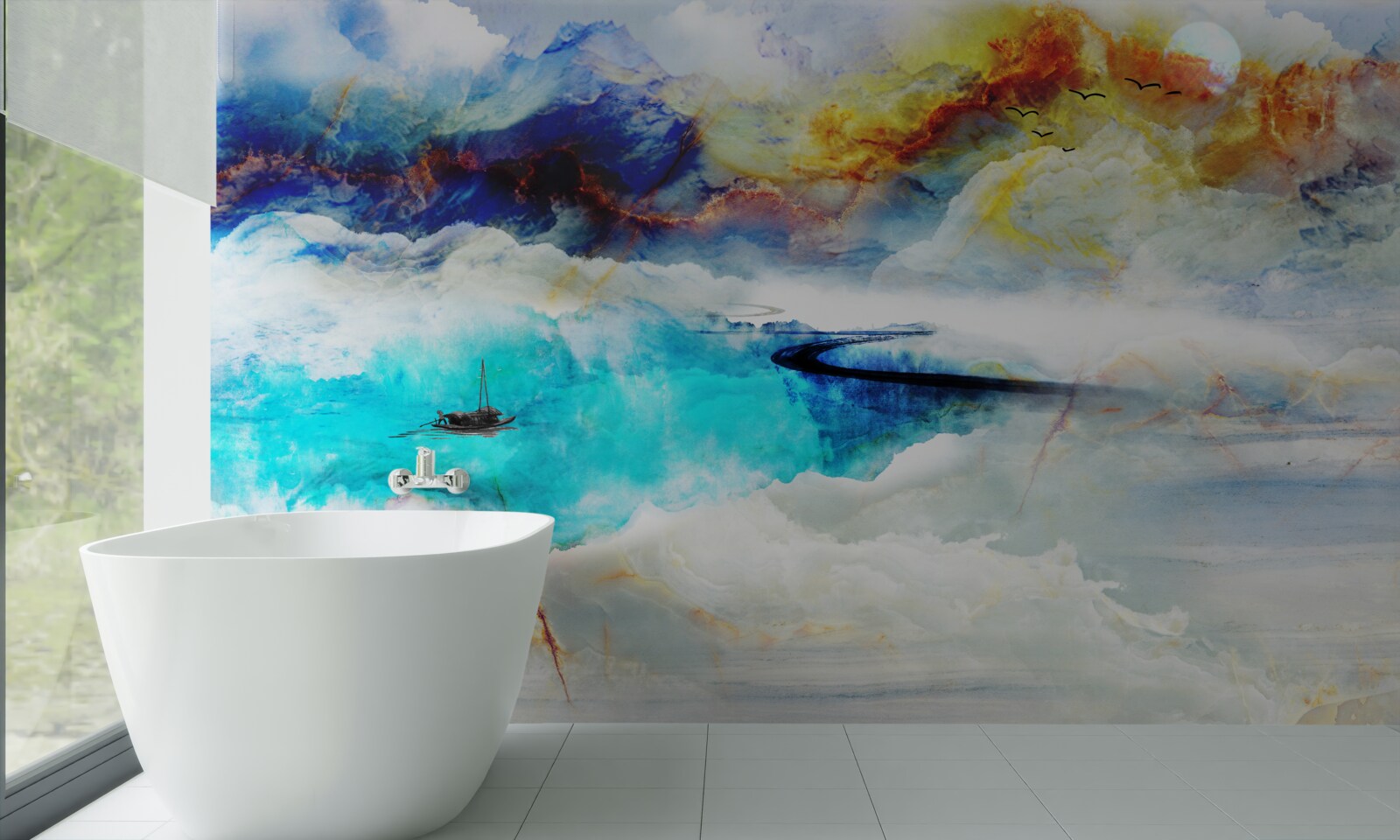 Fotobehang kust van de azuurblauwe zee tijdens een storm