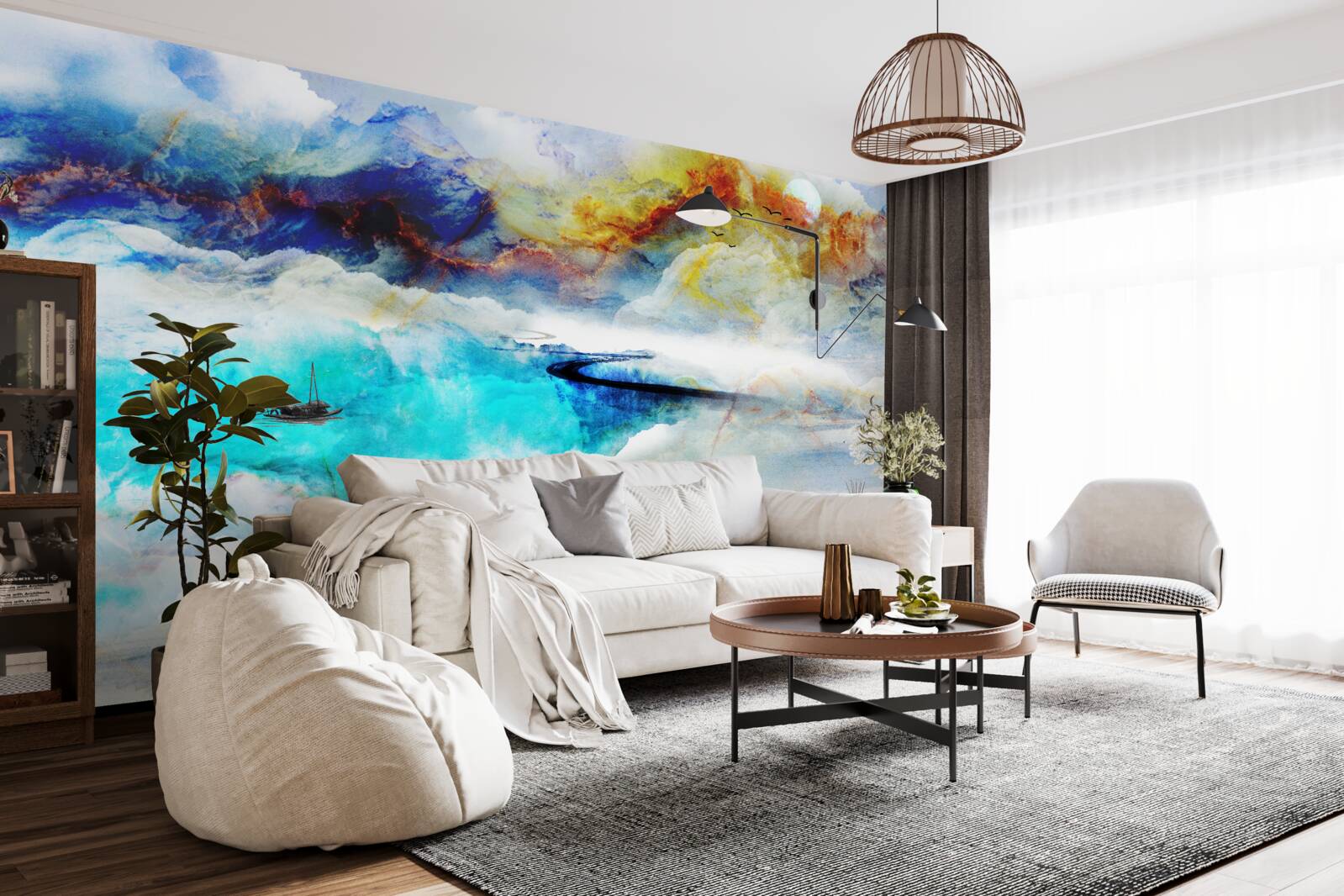 Fotobehang kust van de azuurblauwe zee tijdens een storm