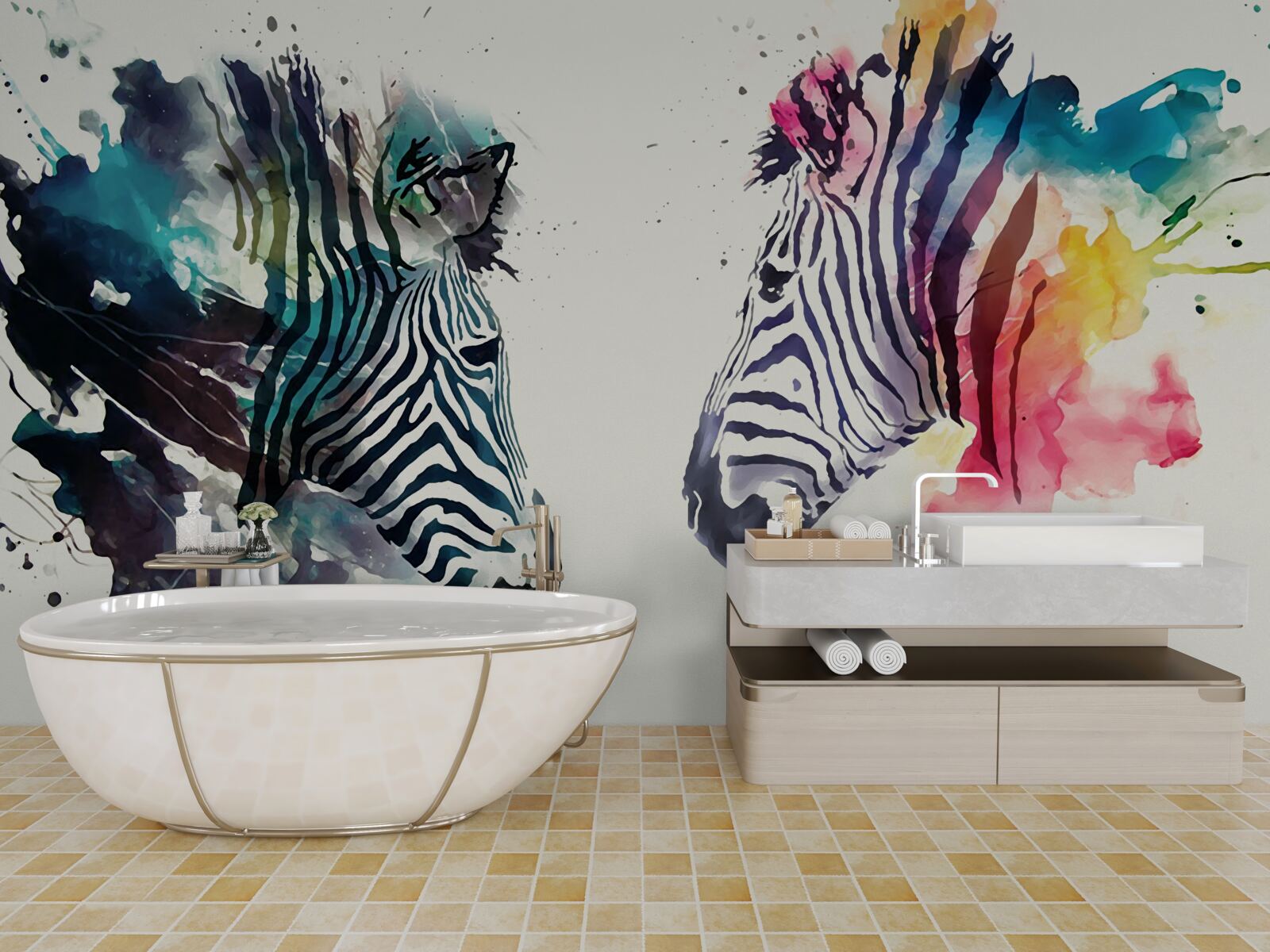 Fotobehang twee visueel duidelijke zebra's