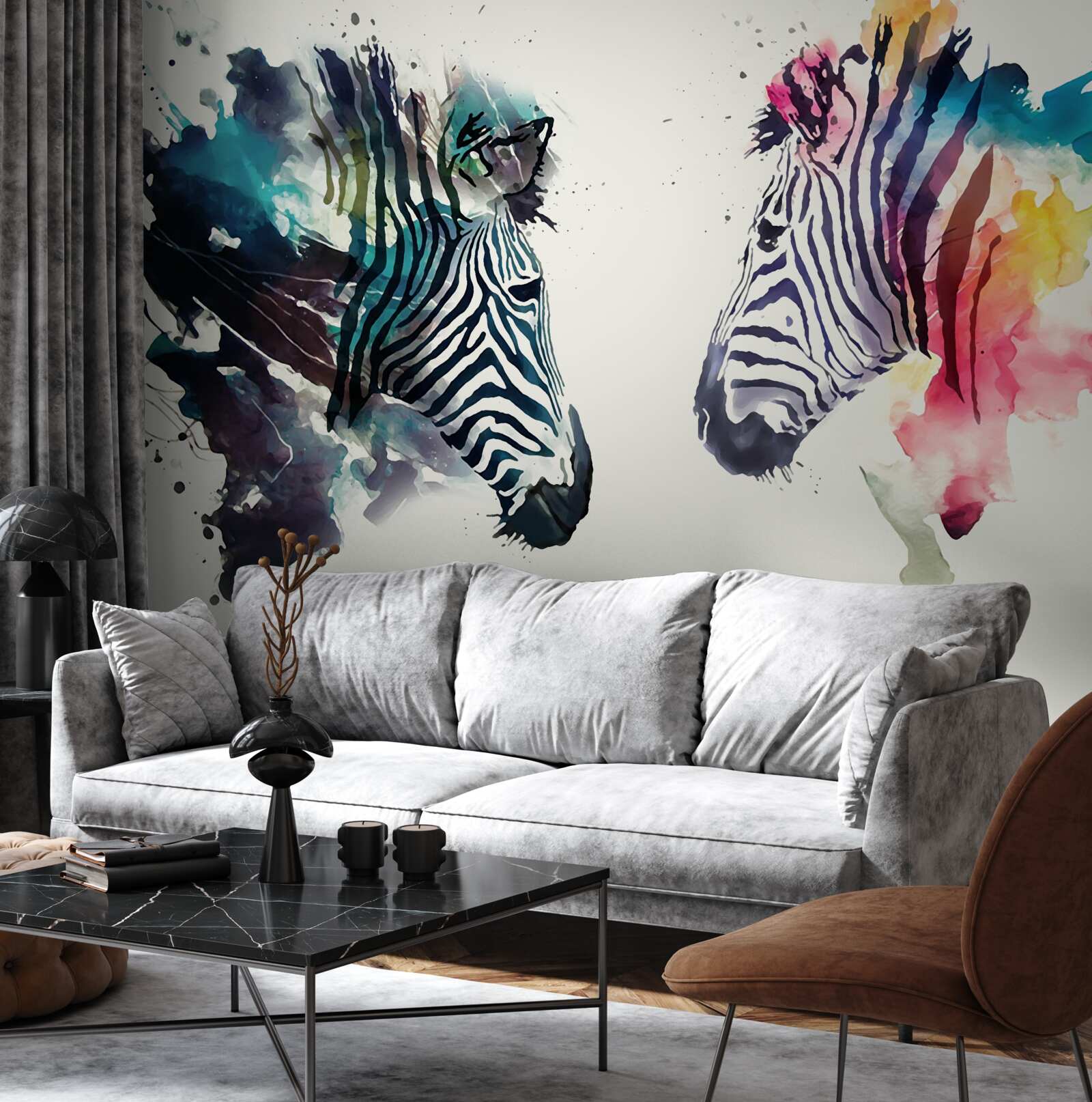 Fotobehang twee visueel duidelijke zebra's