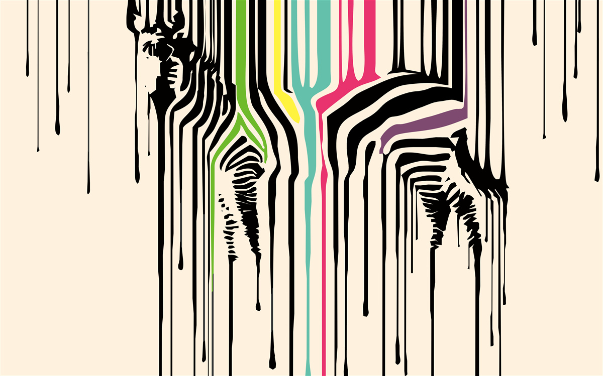 Fotobehang zebra afgebeeld met vegen verf