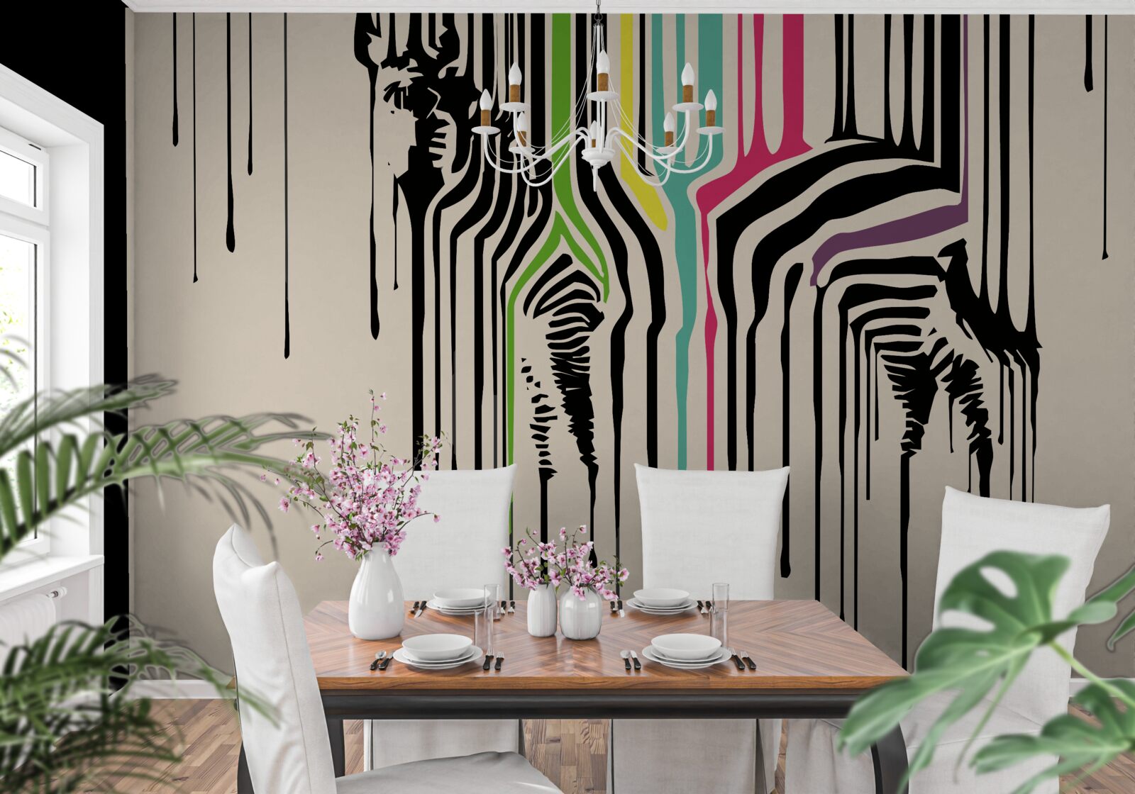 Fotobehang zebra afgebeeld met vegen verf