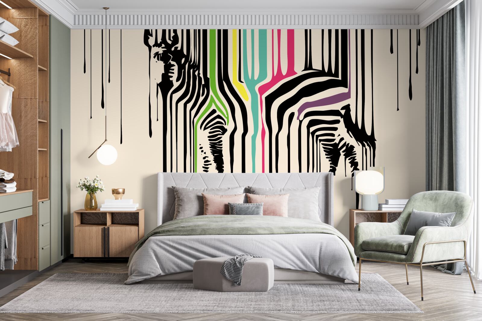 Fotobehang zebra afgebeeld met vegen verf