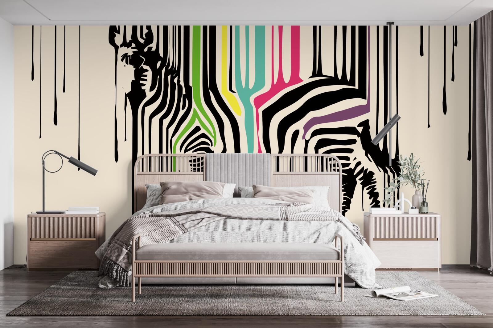 Fotobehang zebra afgebeeld met vegen verf