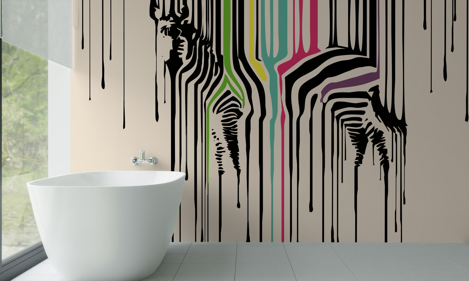 Fotobehang zebra afgebeeld met vegen verf