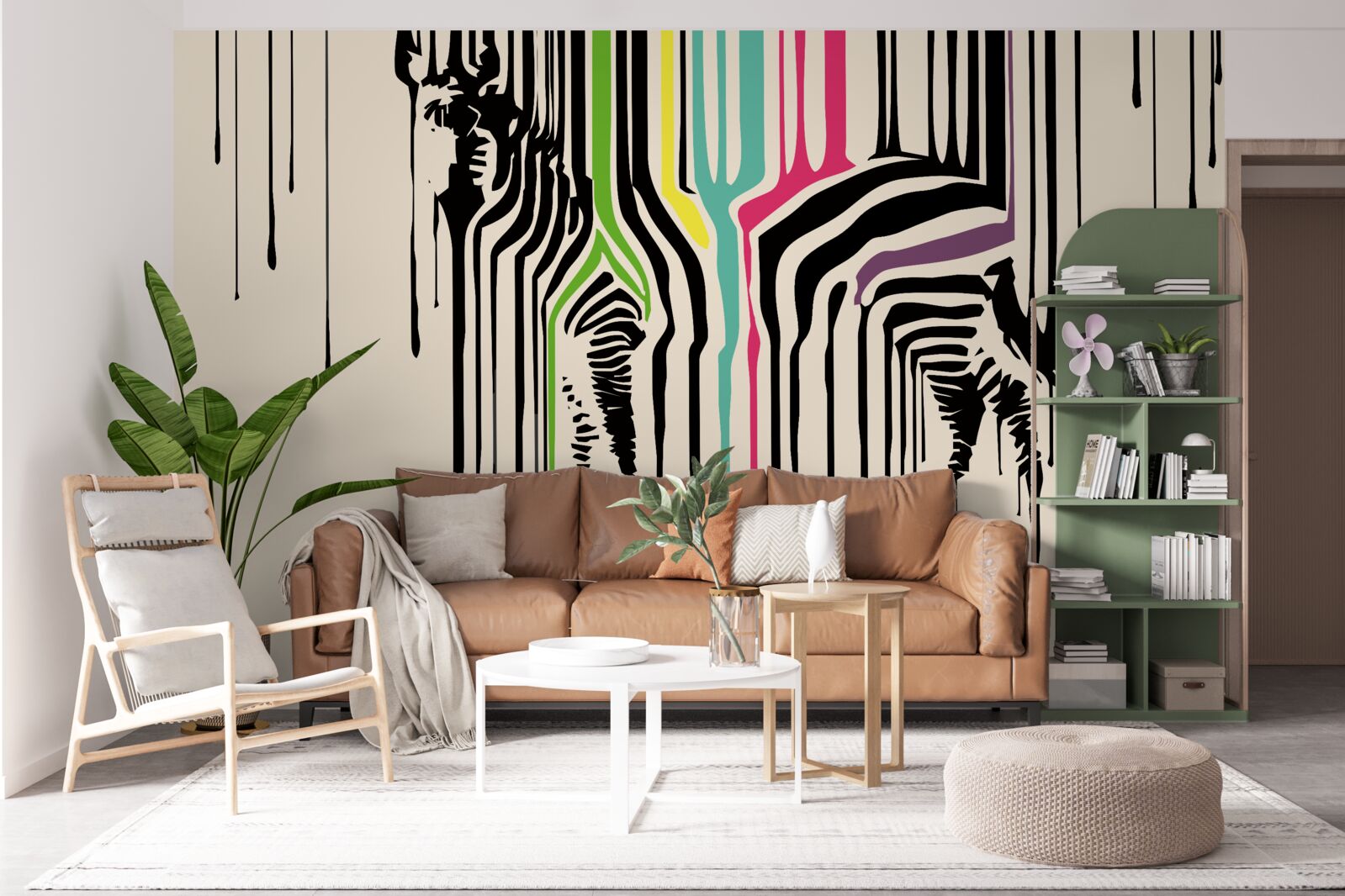 Fotobehang zebra afgebeeld met vegen verf