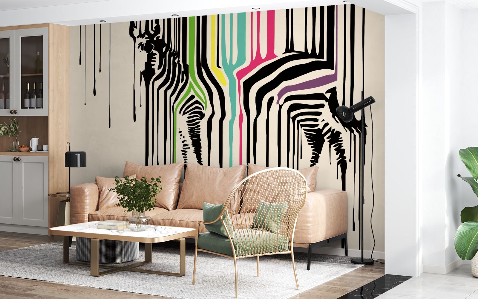 Fotobehang zebra afgebeeld met vegen verf