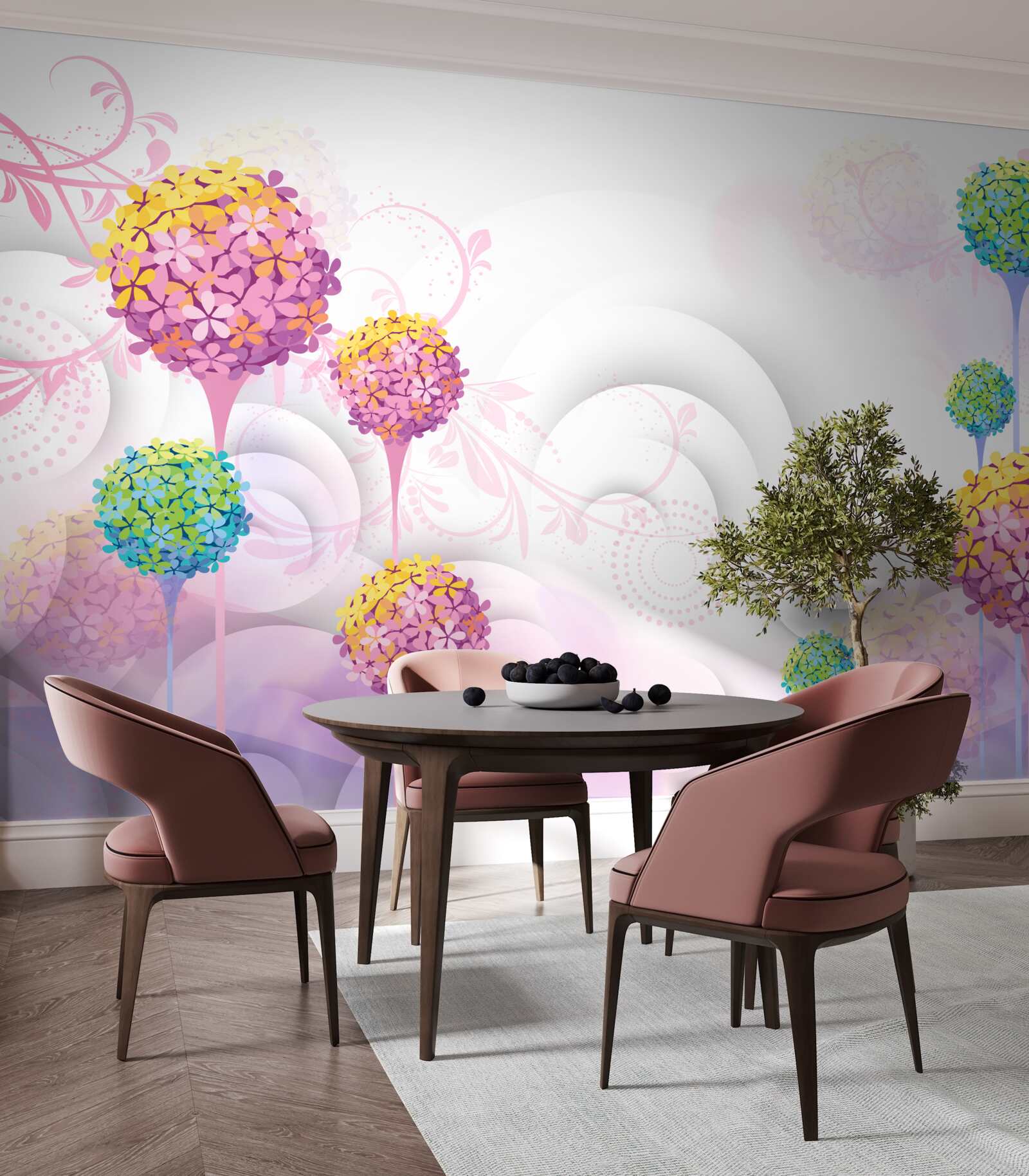 Fotobehang paardenbloemen in abstracte kleuren