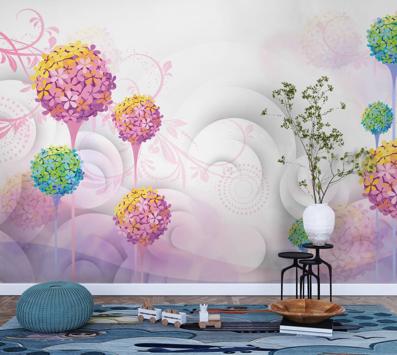 Fotobehang paardenbloemen in abstracte kleuren