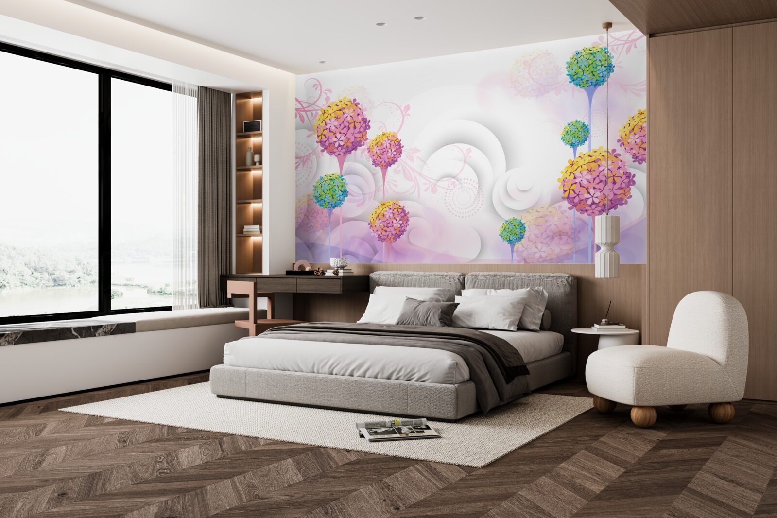 Fotobehang paardenbloemen in abstracte kleuren