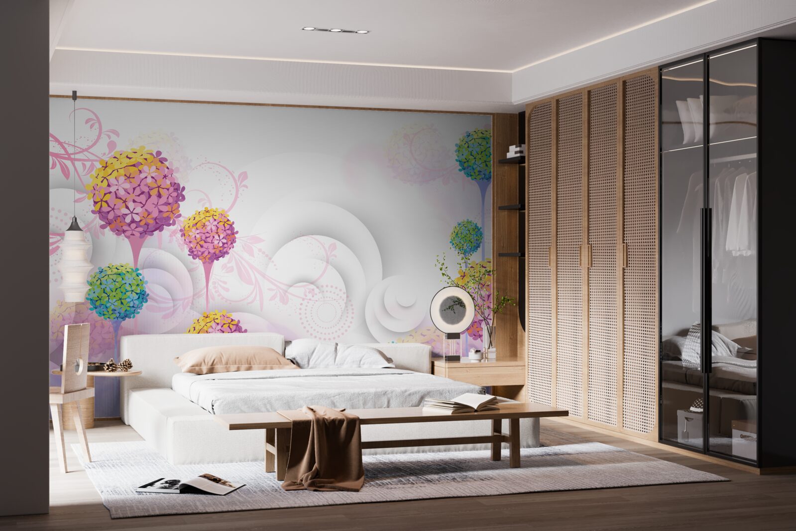 Fotobehang paardenbloemen in abstracte kleuren