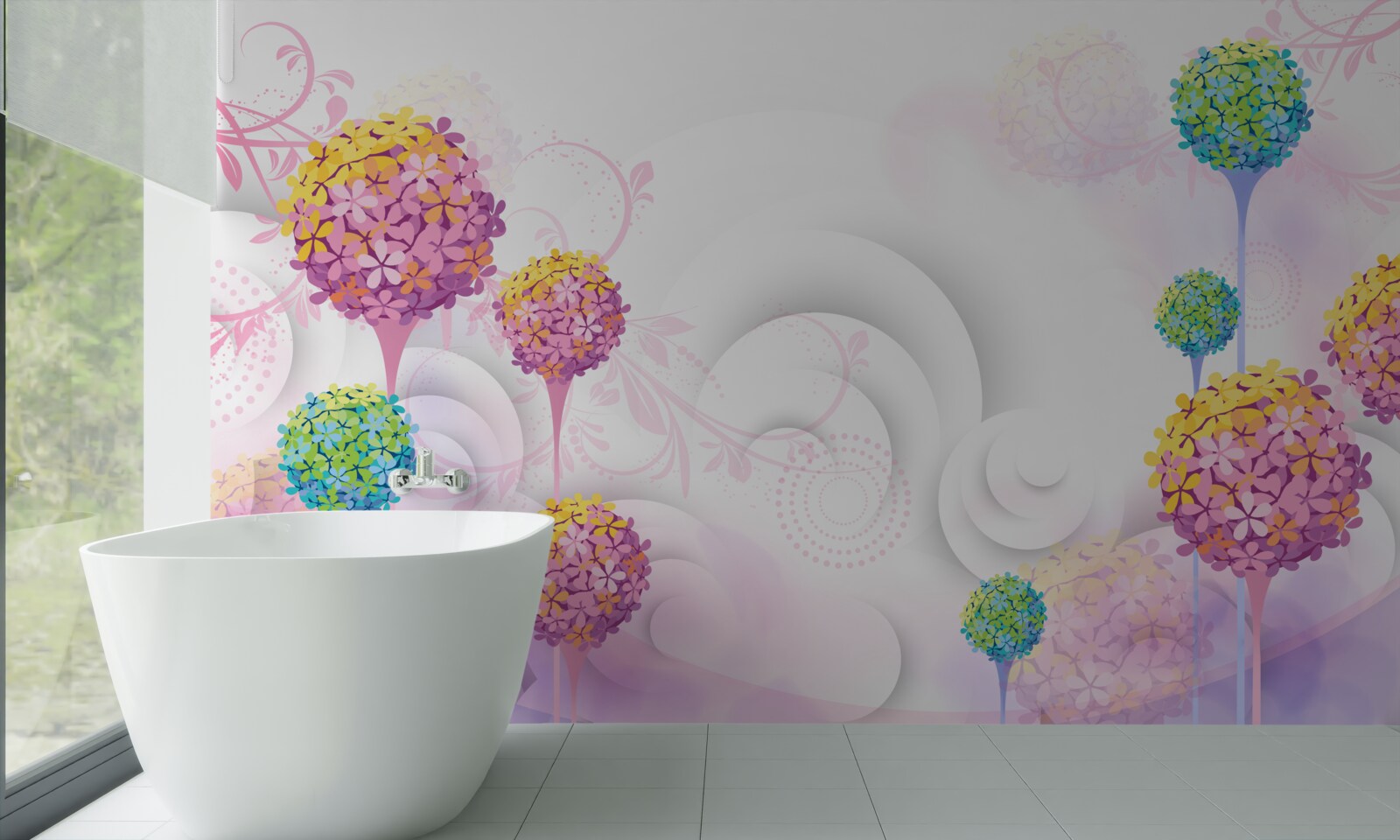 Fotobehang paardenbloemen in abstracte kleuren