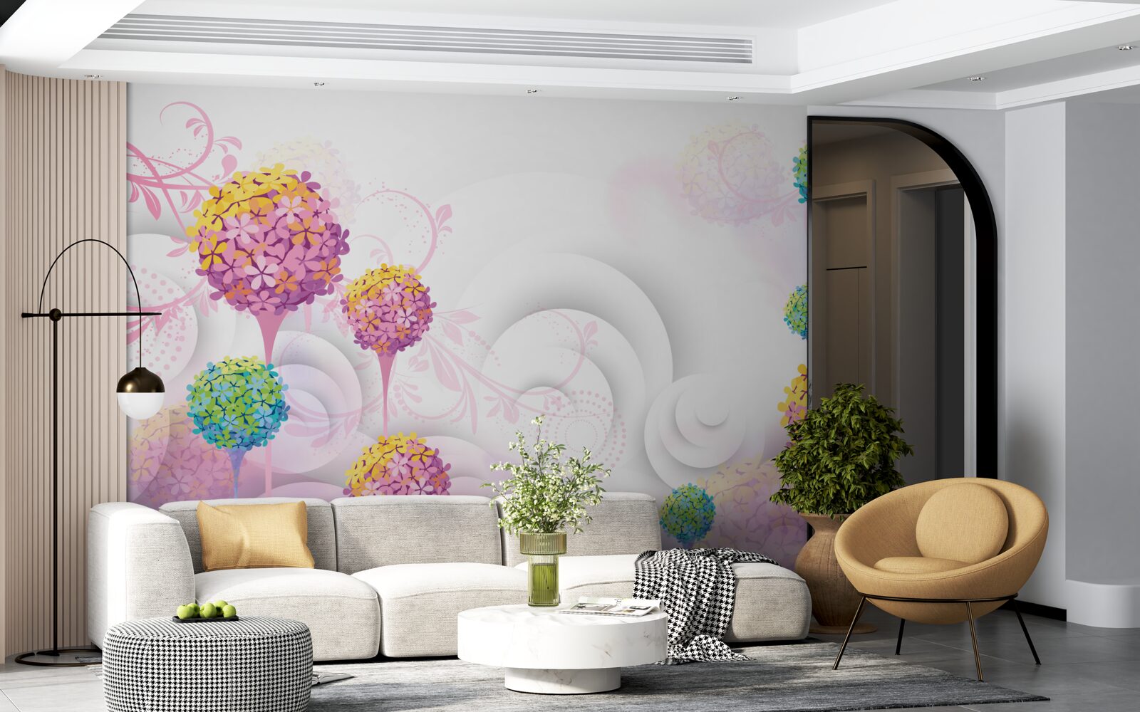 Fotobehang paardenbloemen in abstracte kleuren