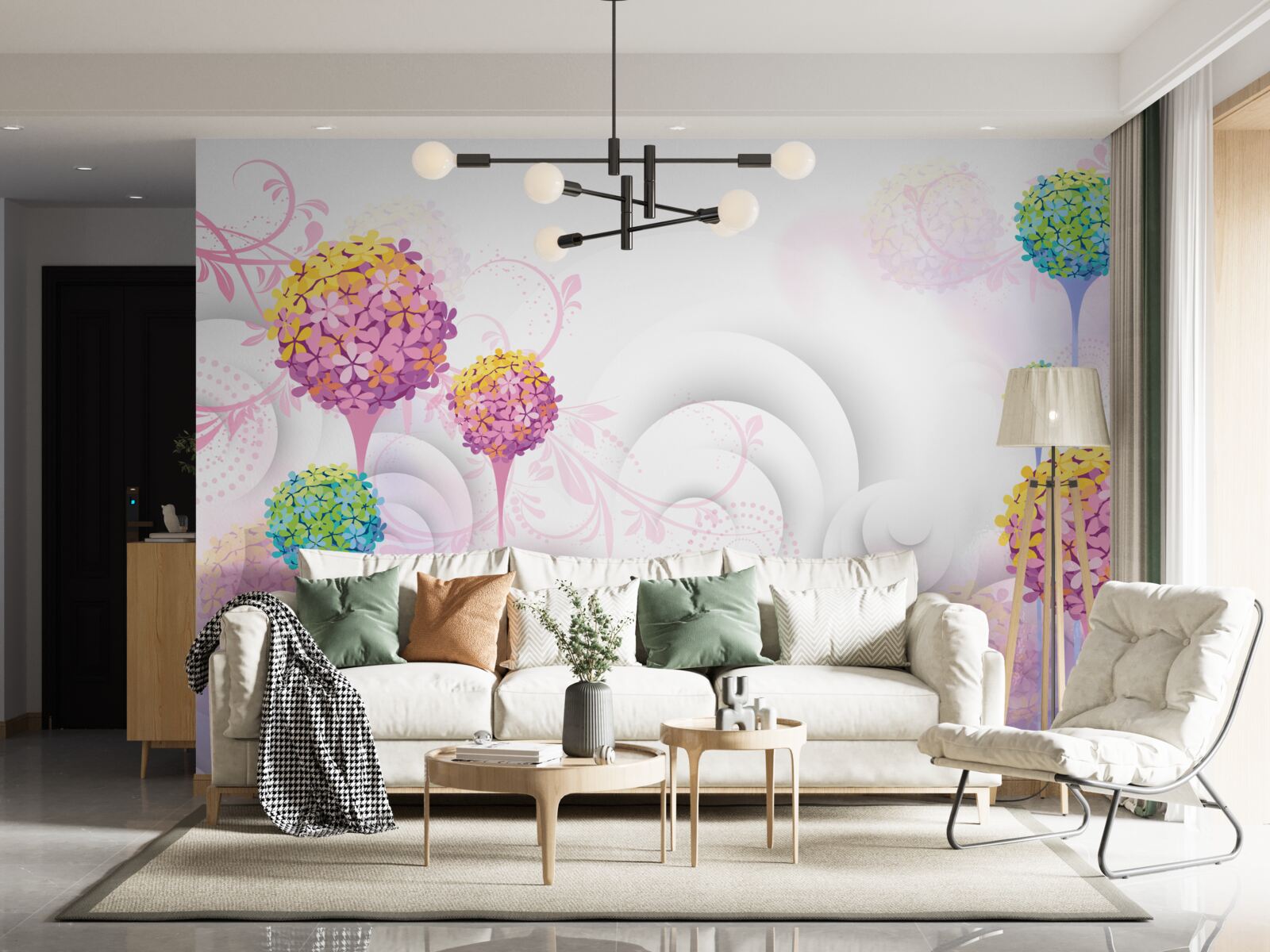 Fotobehang paardenbloemen in abstracte kleuren