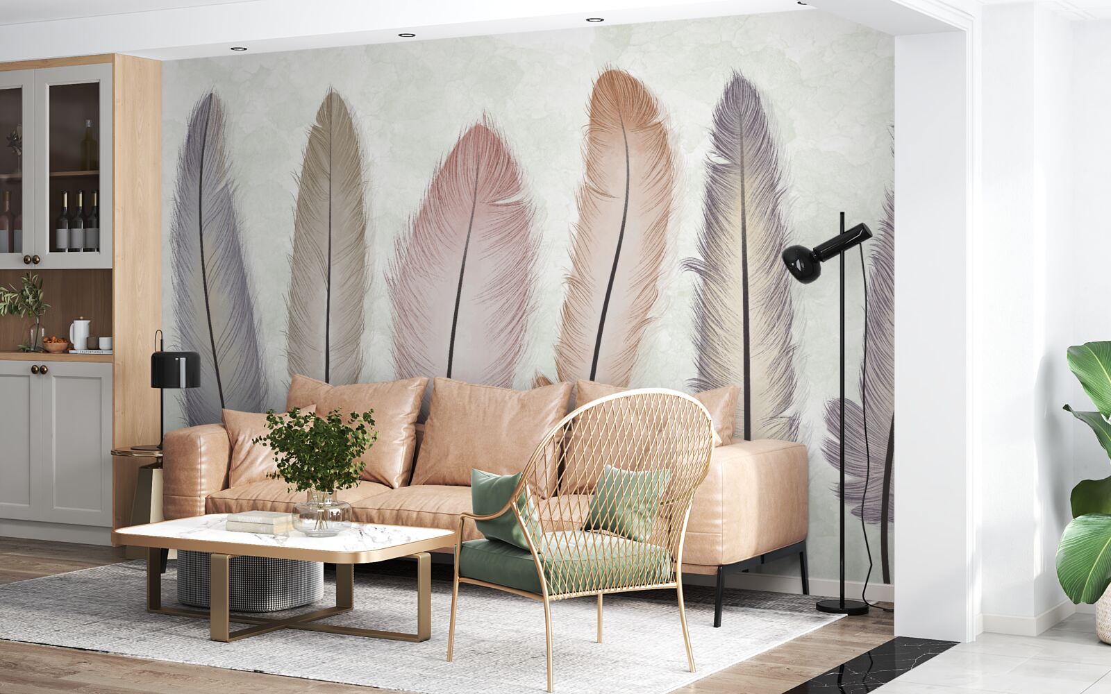 Fotobehang prachtige pastelveren hebben een aanzienlijke lengte