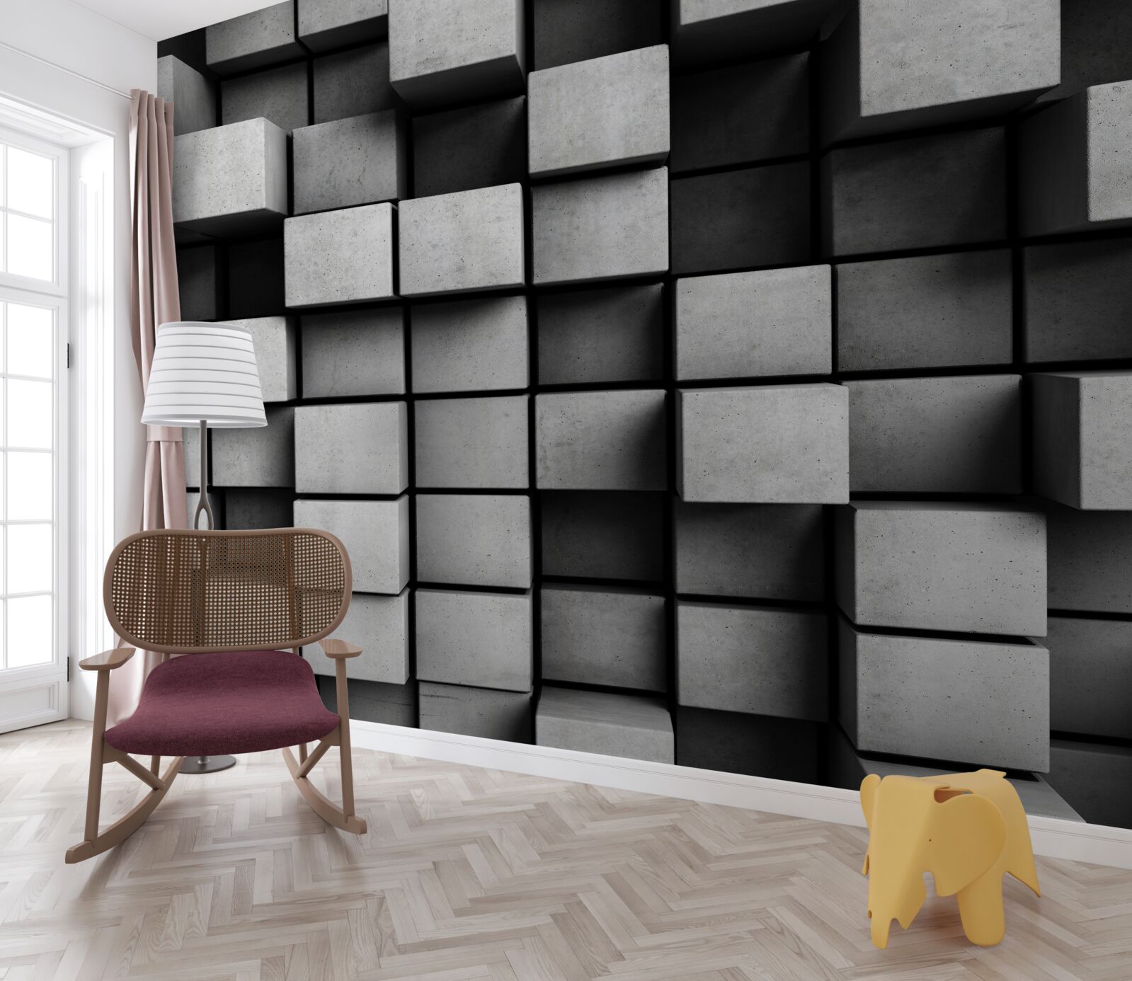 Fotobehang horizontale grijze kubussen