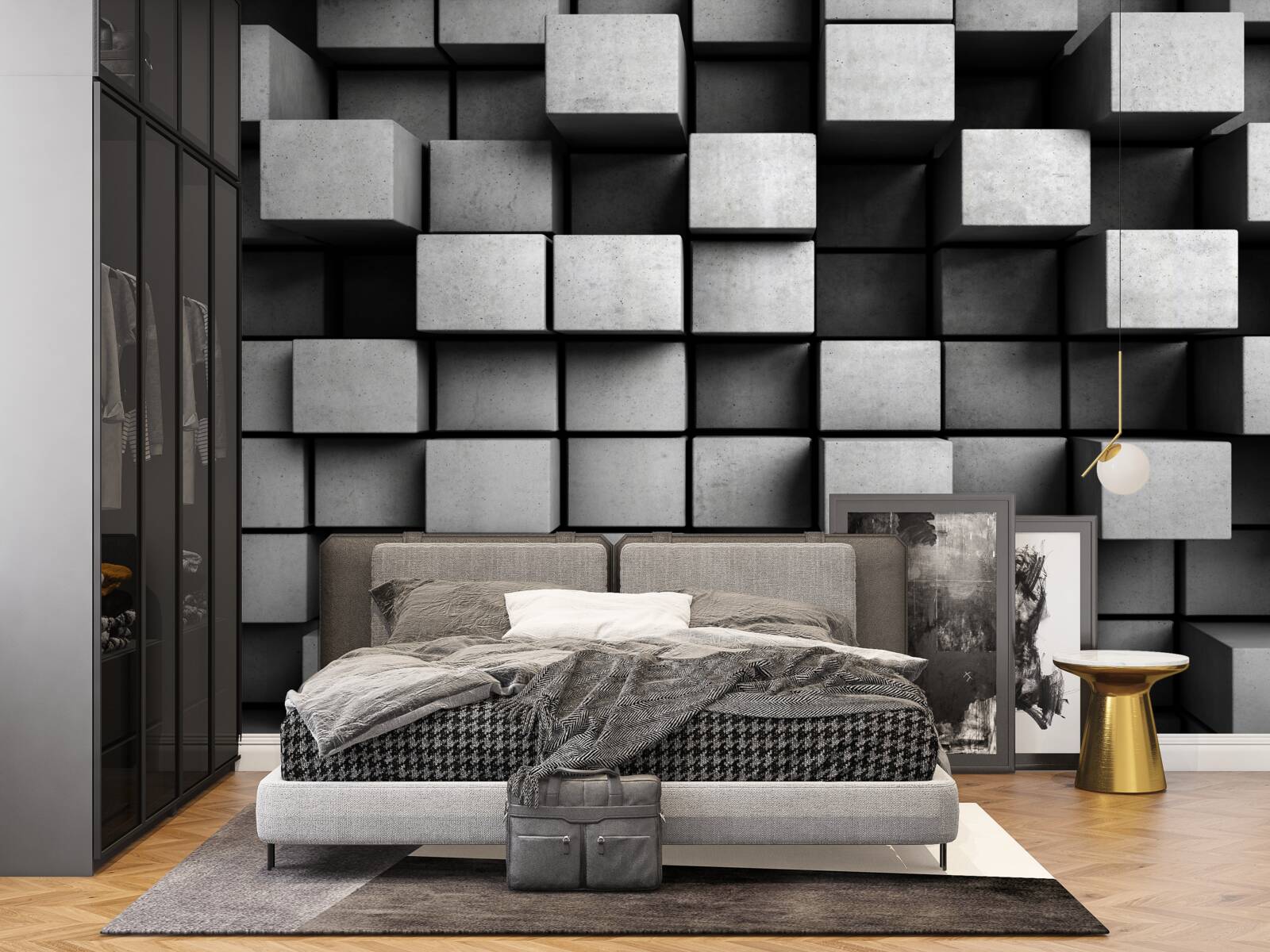 Fotobehang horizontale grijze kubussen