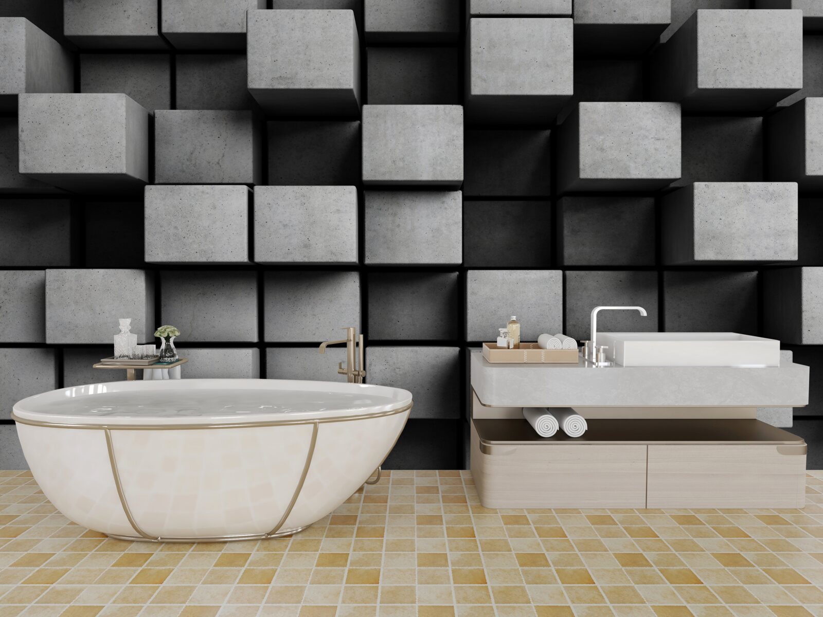 Fotobehang horizontale grijze kubussen