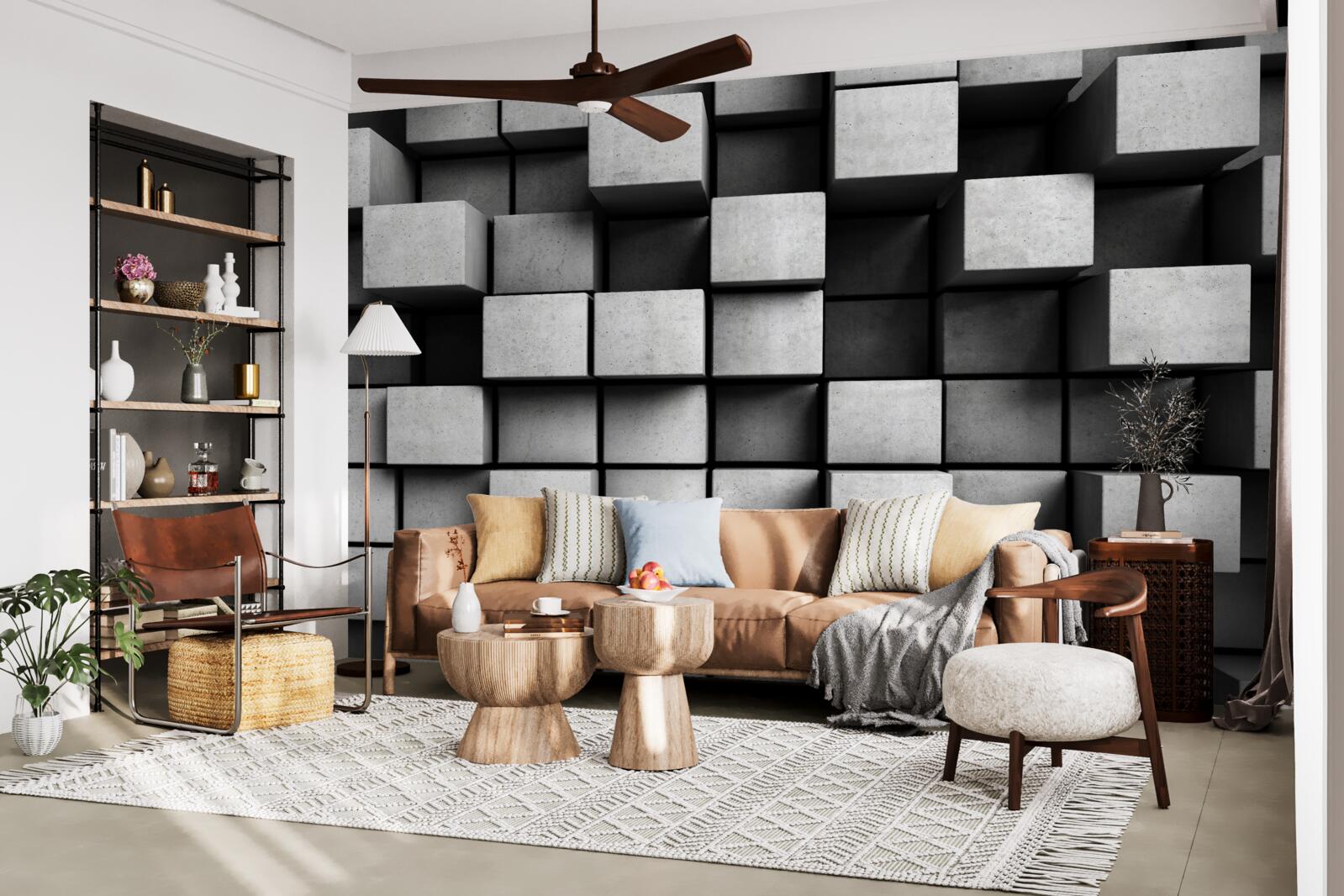 Fotobehang horizontale grijze kubussen