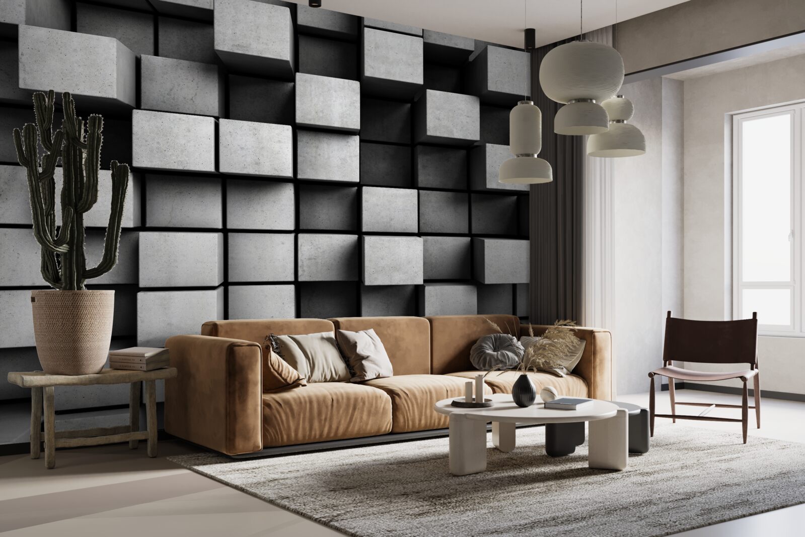 Fotobehang horizontale grijze kubussen