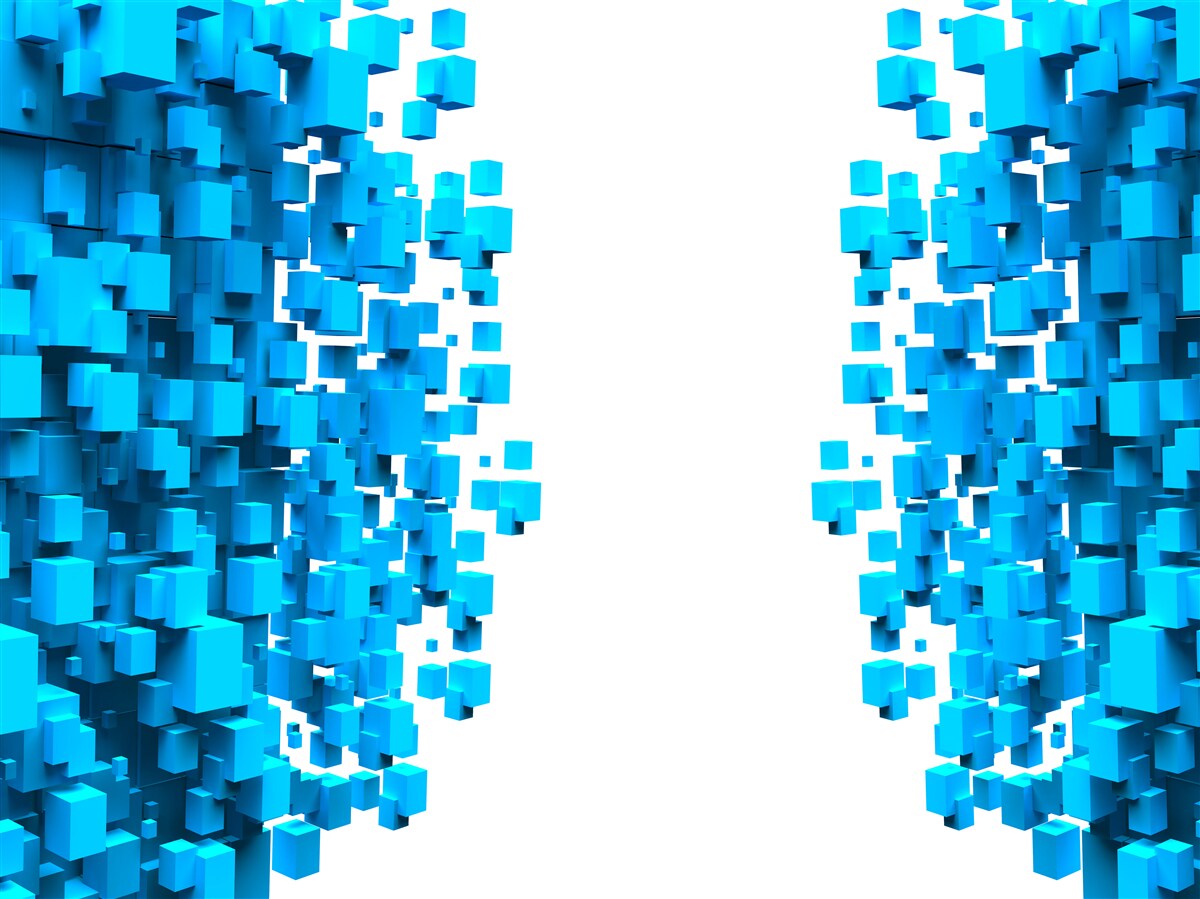 Fotobehang blauwe vierkanten drijvend in abstractie