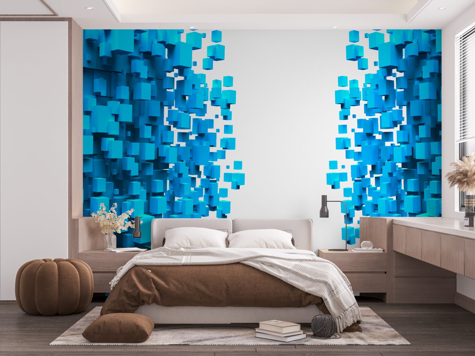 Fotobehang blauwe vierkanten drijvend in abstractie