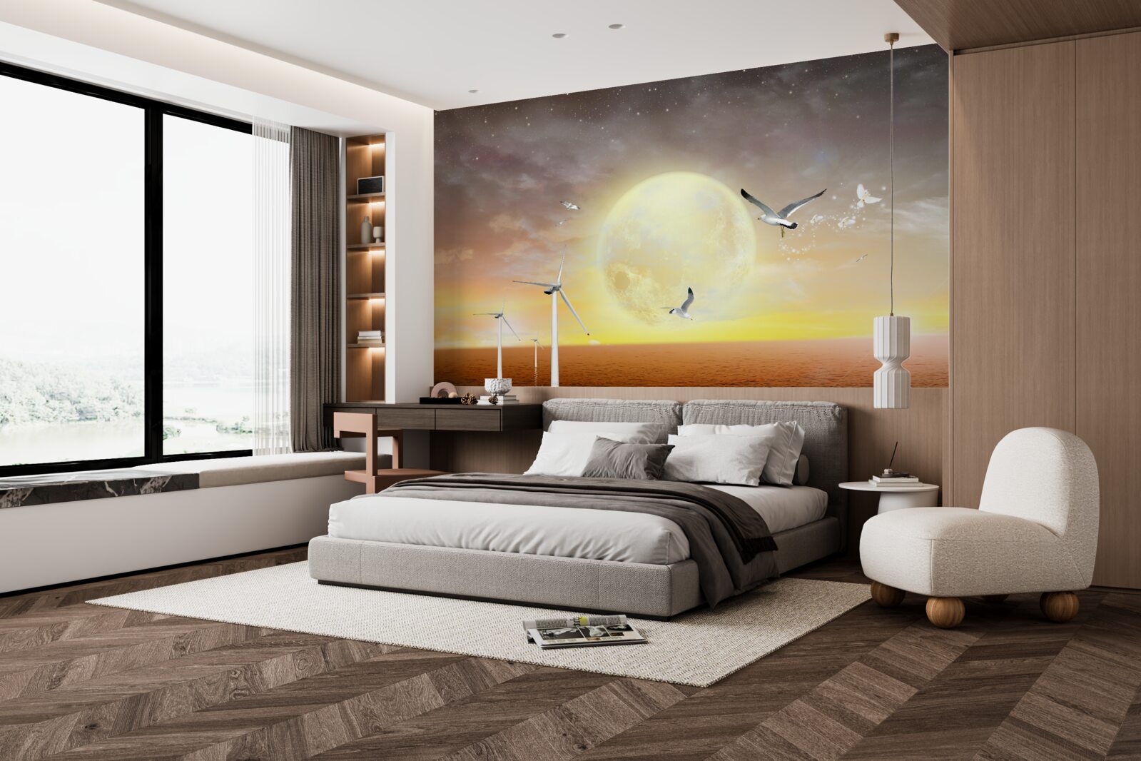 Fotobehang de zonsondergang boven zee wordt begeleid door het geroep van meeuwen