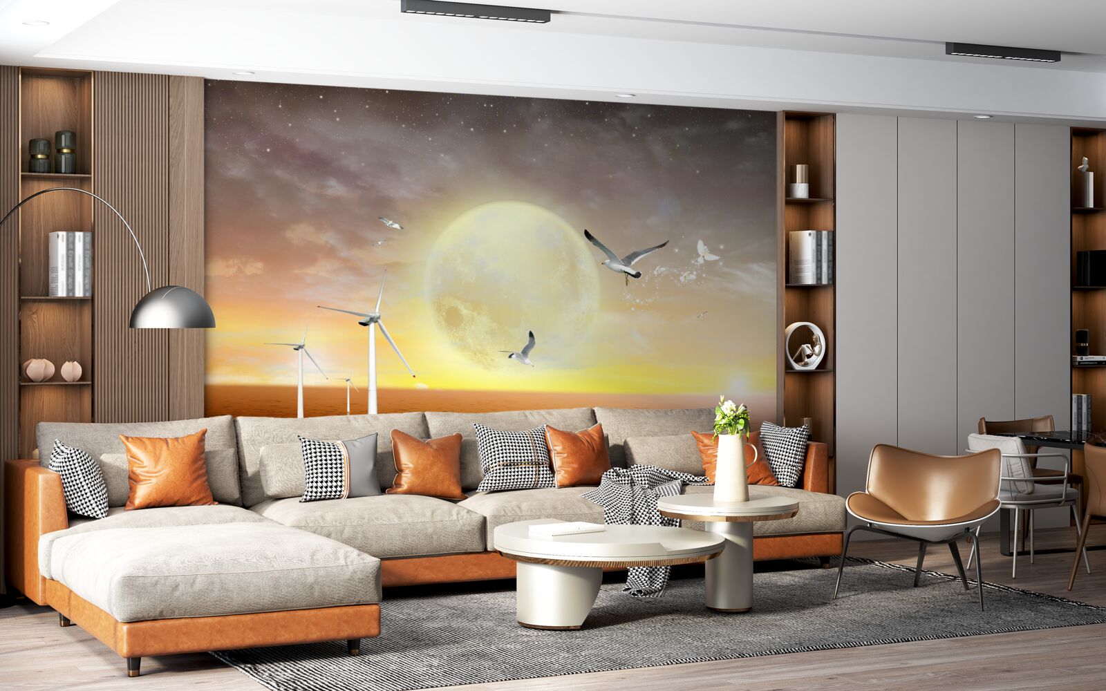 Fotobehang de zonsondergang boven zee wordt begeleid door het geroep van meeuwen