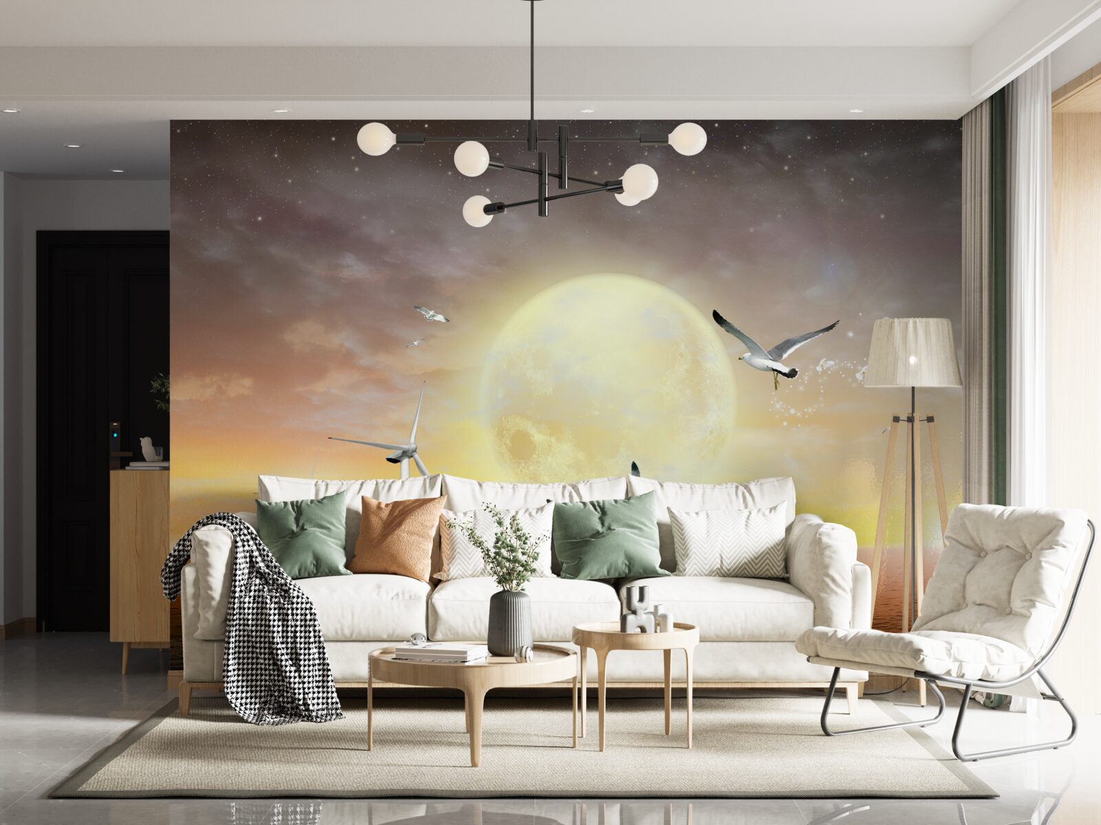 Fotobehang de zonsondergang boven zee wordt begeleid door het geroep van meeuwen