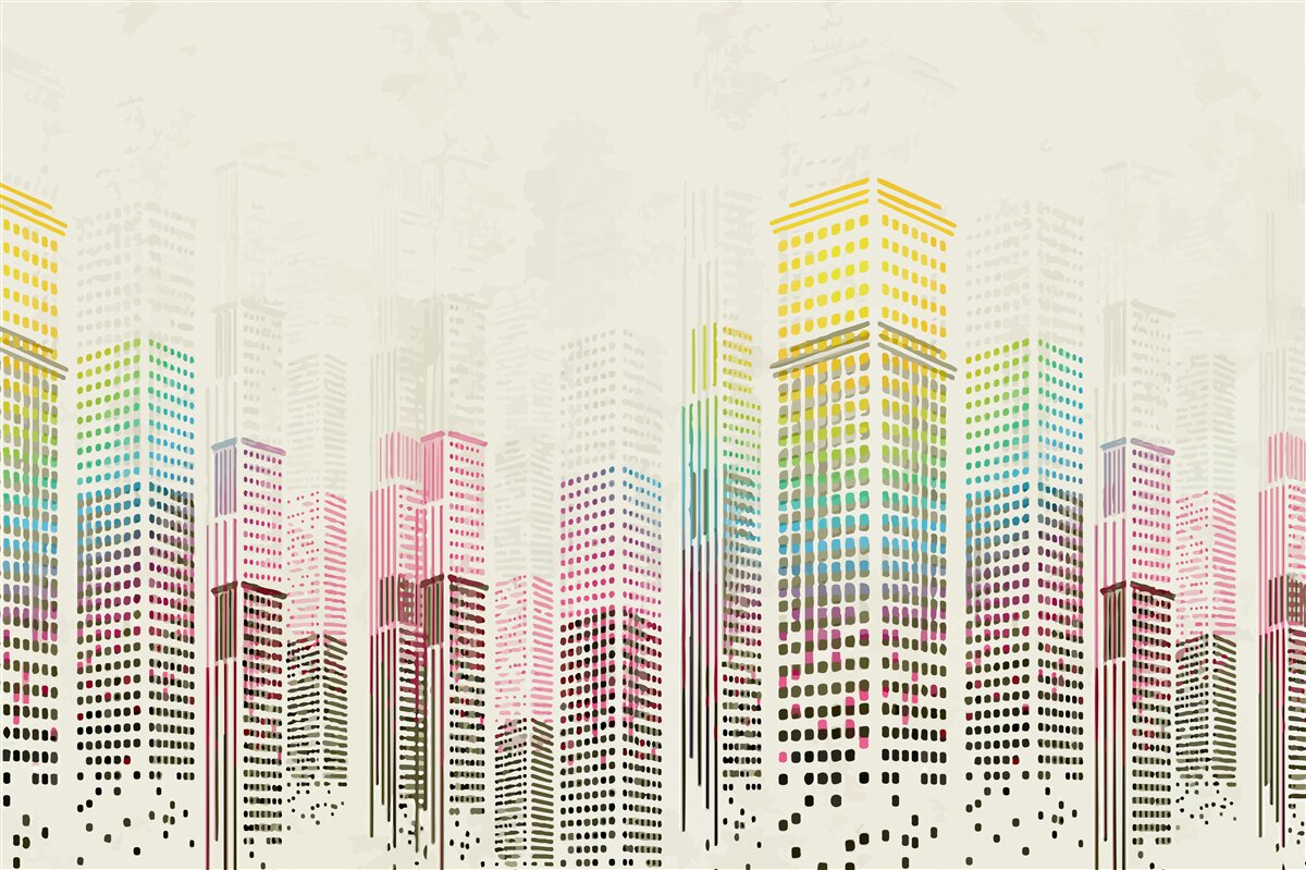 Fotobehang overzicht van wolkenkrabbers in de stad