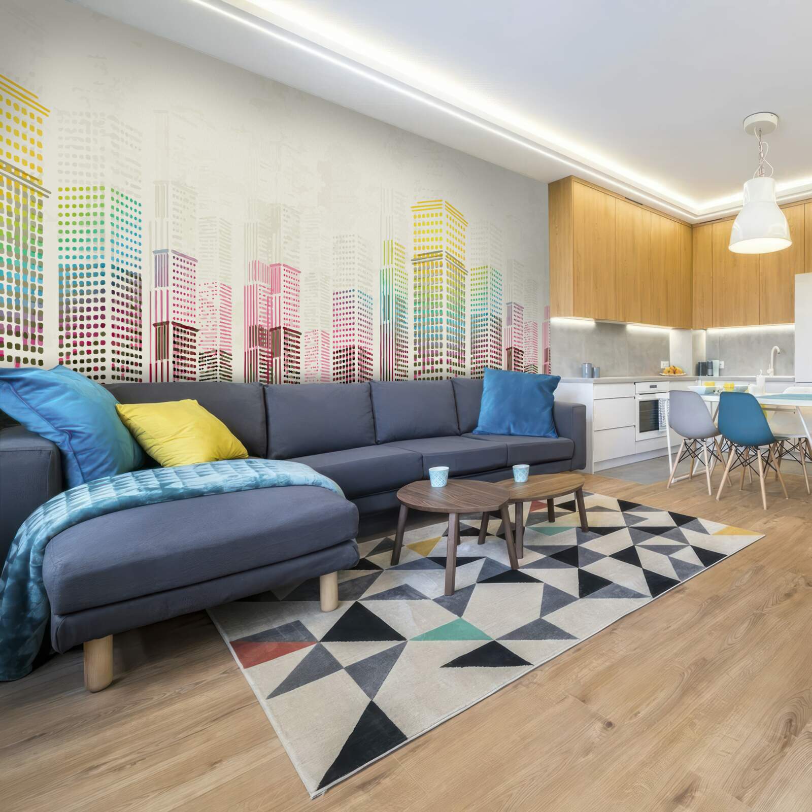 Fotobehang overzicht van wolkenkrabbers in de stad