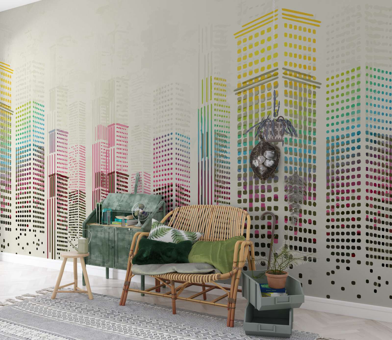 Fotobehang overzicht van wolkenkrabbers in de stad