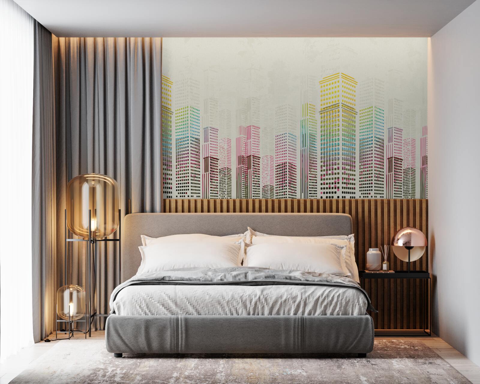 Fotobehang overzicht van wolkenkrabbers in de stad