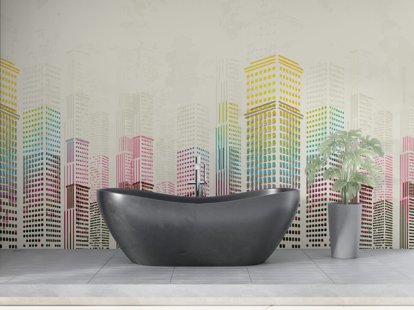 Fotobehang overzicht van wolkenkrabbers in de stad