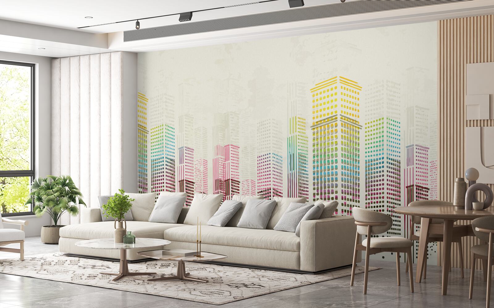 Fotobehang overzicht van wolkenkrabbers in de stad