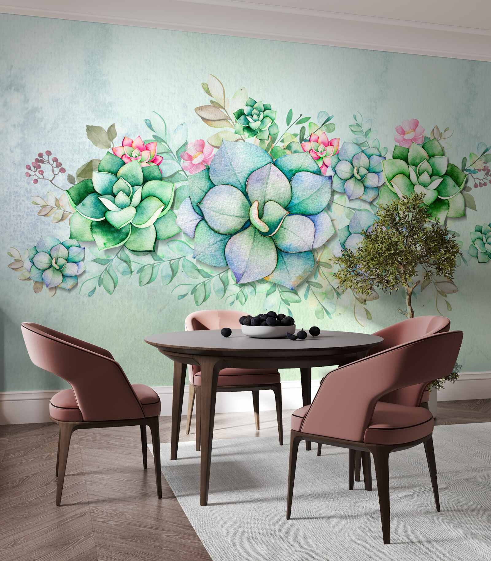 Fotobehang set groene vetplanten