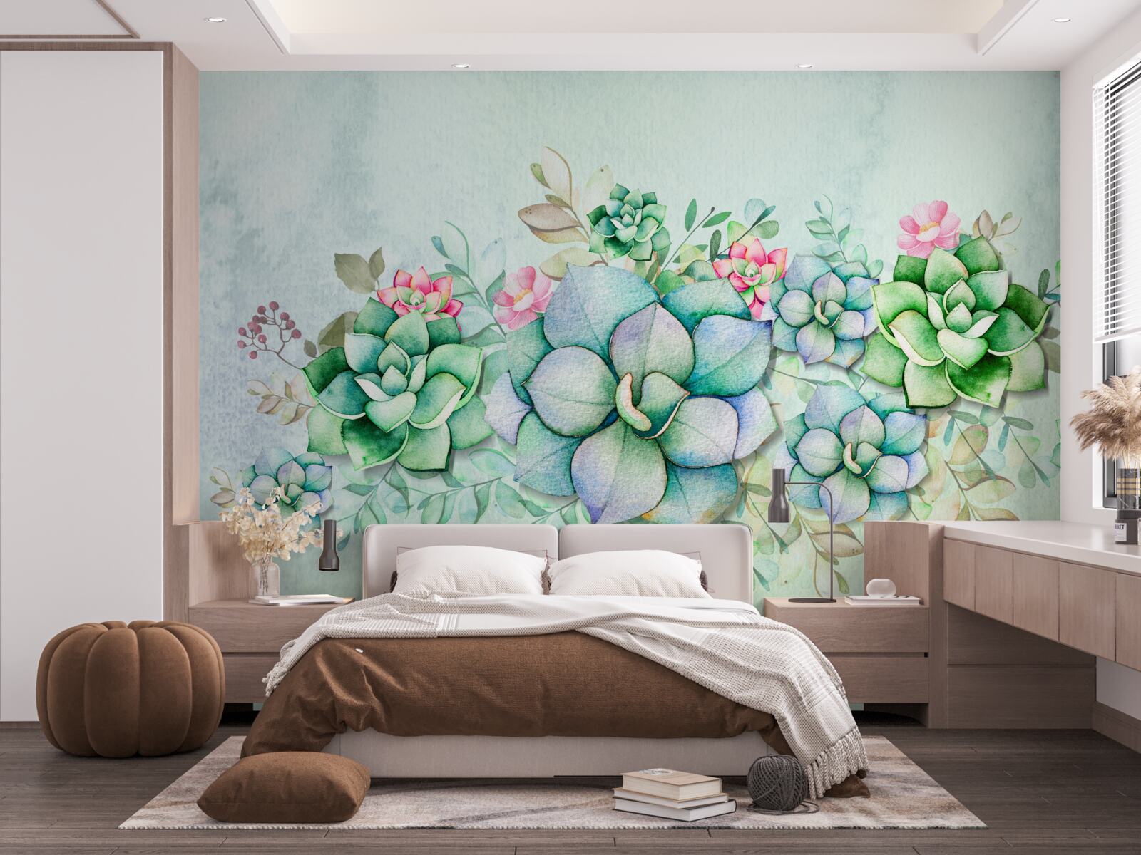 Fotobehang set groene vetplanten