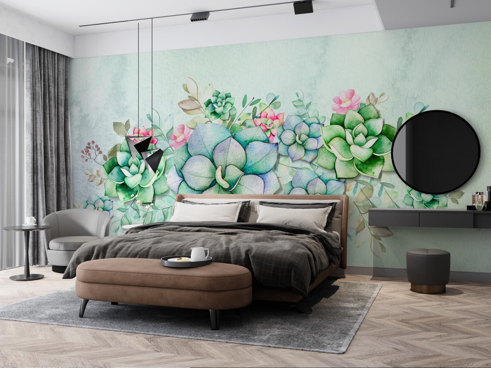 Fotobehang set groene vetplanten