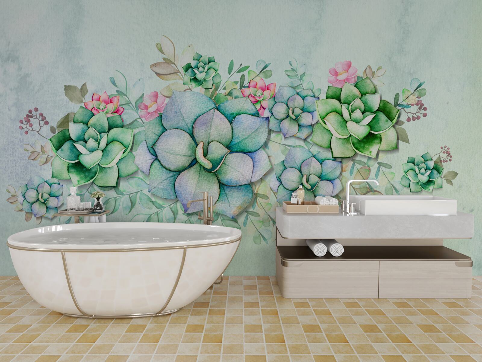 Fotobehang set groene vetplanten