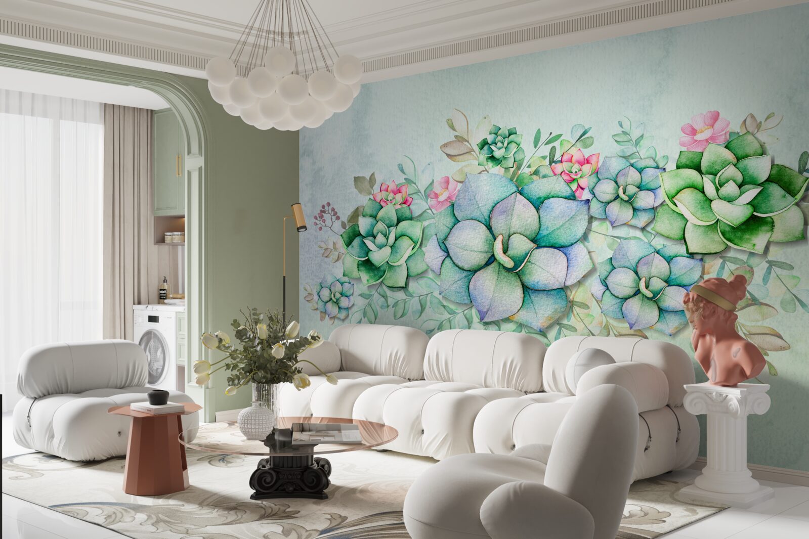 Fotobehang set groene vetplanten