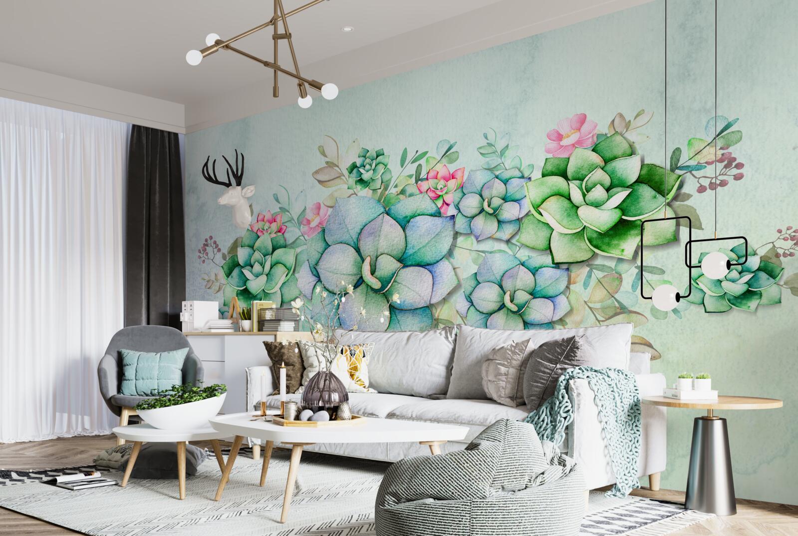 Fotobehang set groene vetplanten