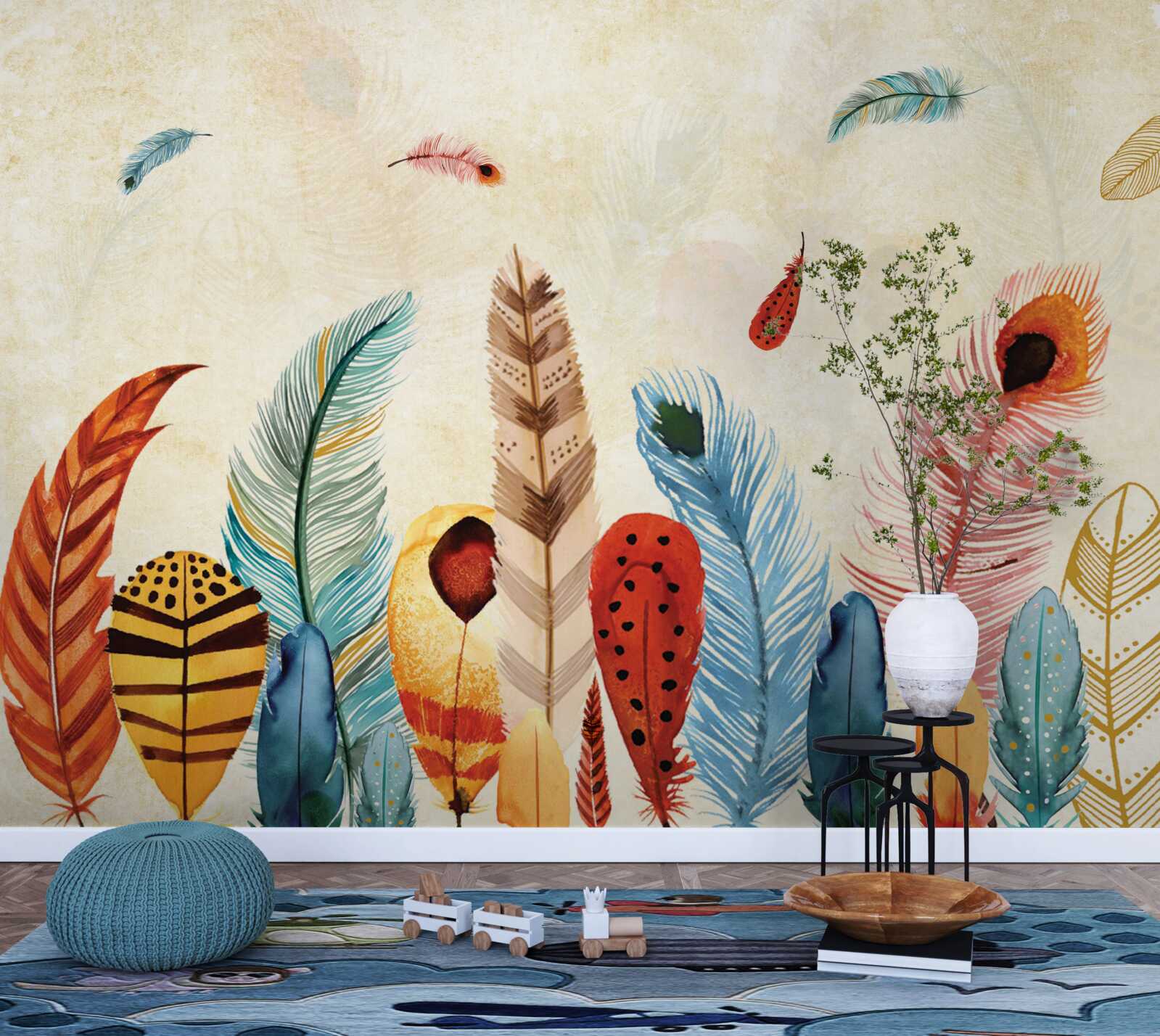 Fotobehang tribale decoratieve veren