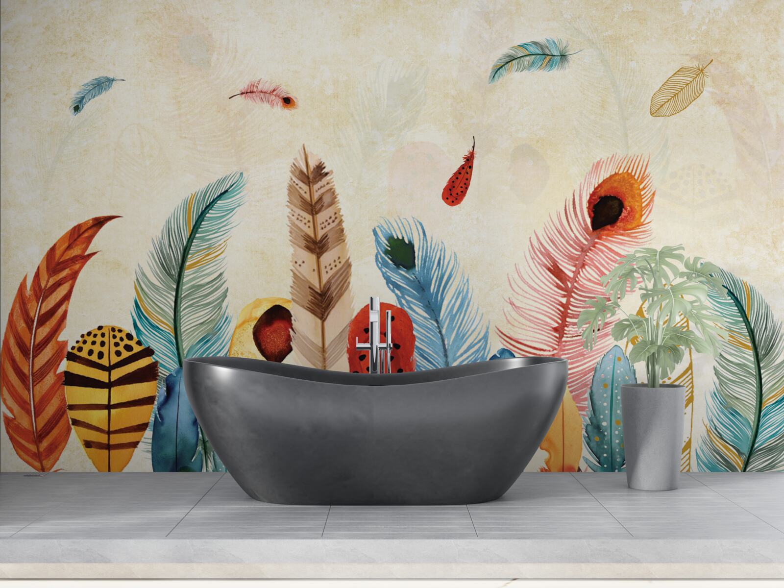 Fotobehang tribale decoratieve veren