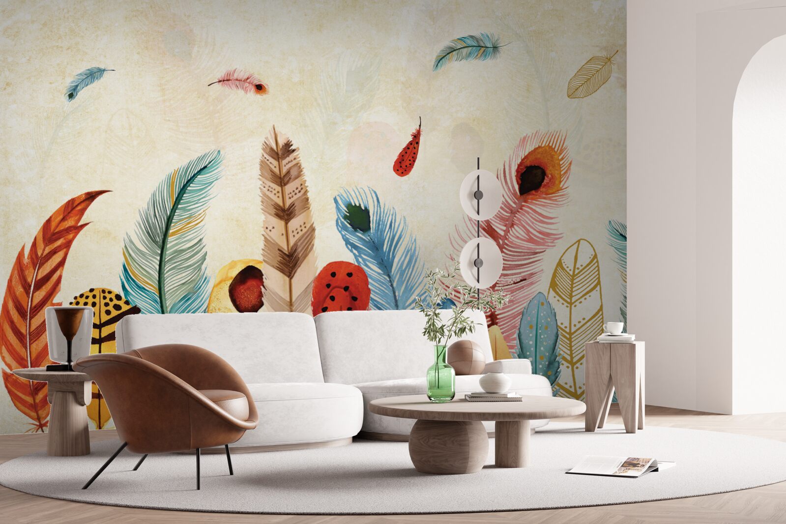 Fotobehang tribale decoratieve veren