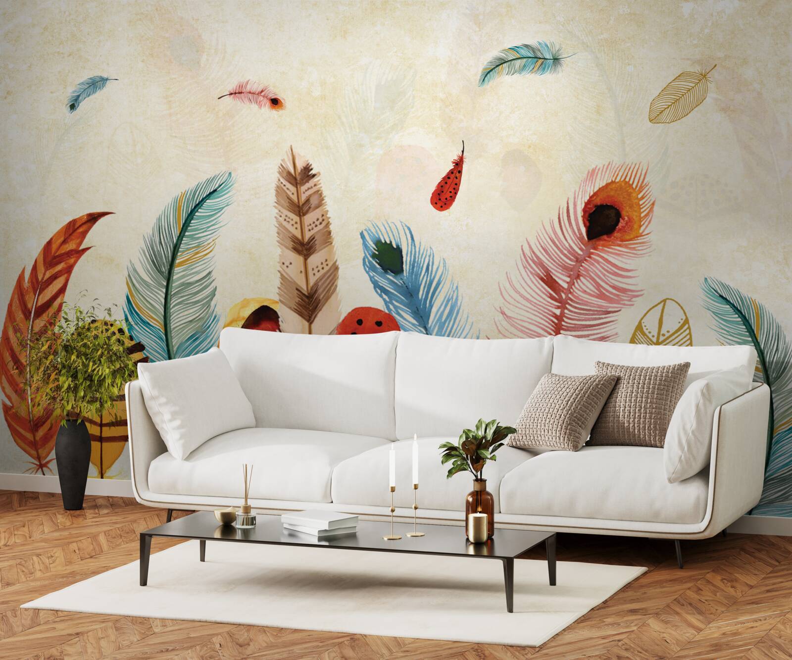 Fotobehang tribale decoratieve veren