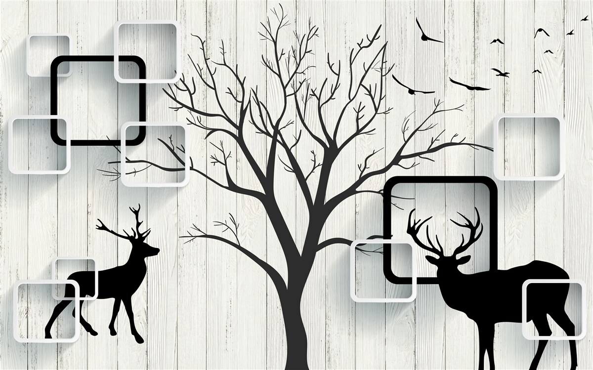 Fotobehang de boom dient als wandelgebied voor herten