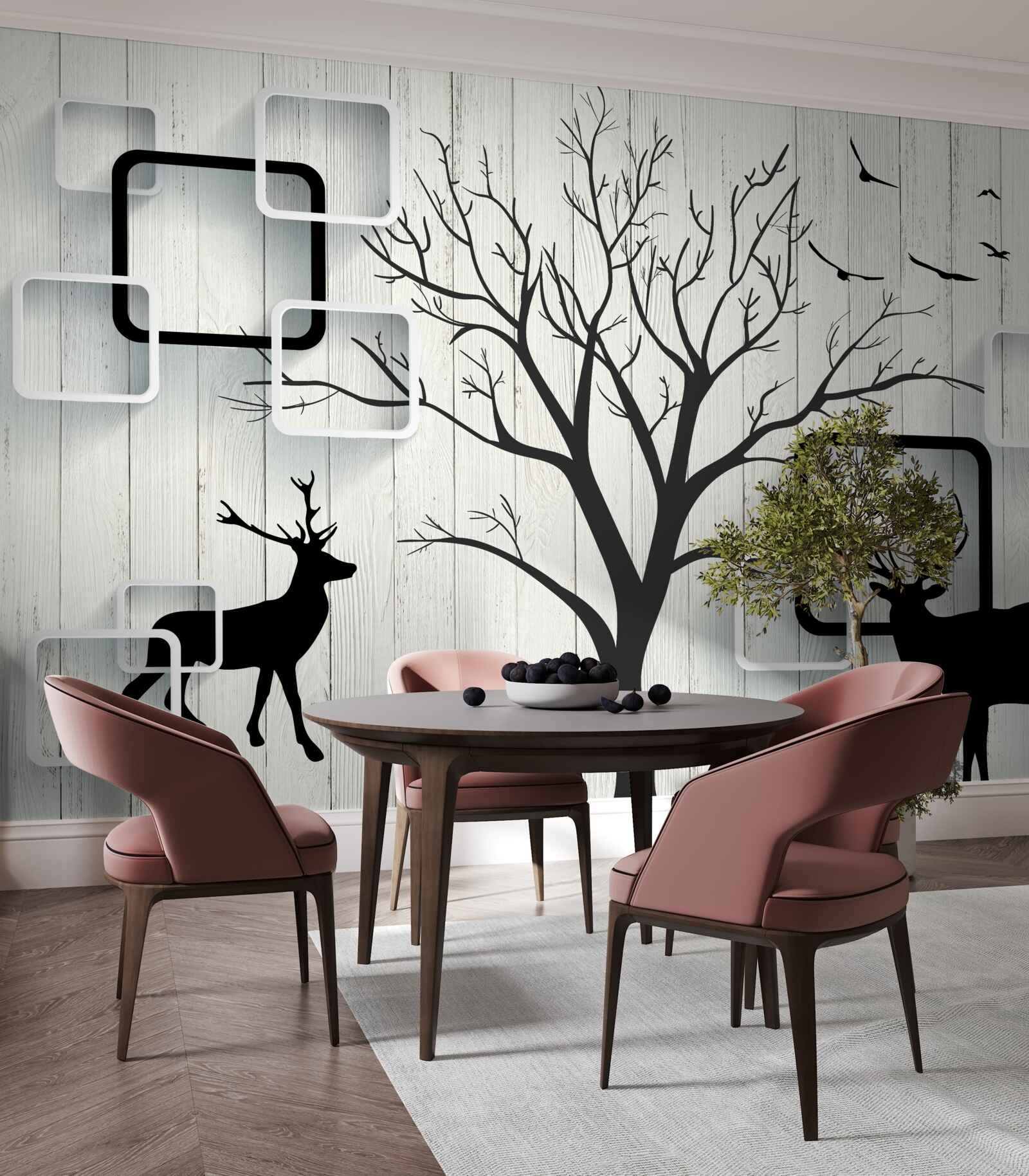 Fotobehang de boom dient als wandelgebied voor herten