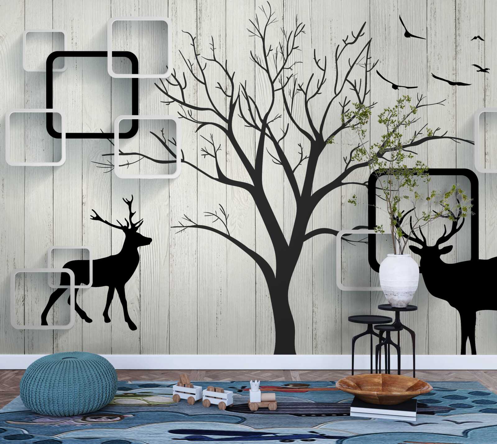 Fotobehang de boom dient als wandelgebied voor herten