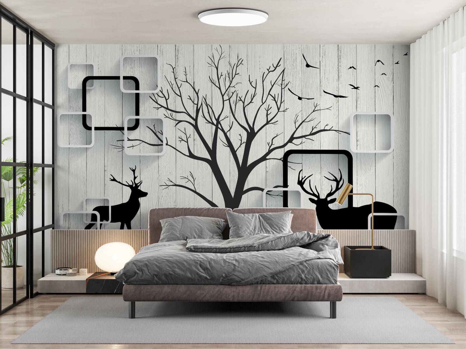 Fotobehang de boom dient als wandelgebied voor herten