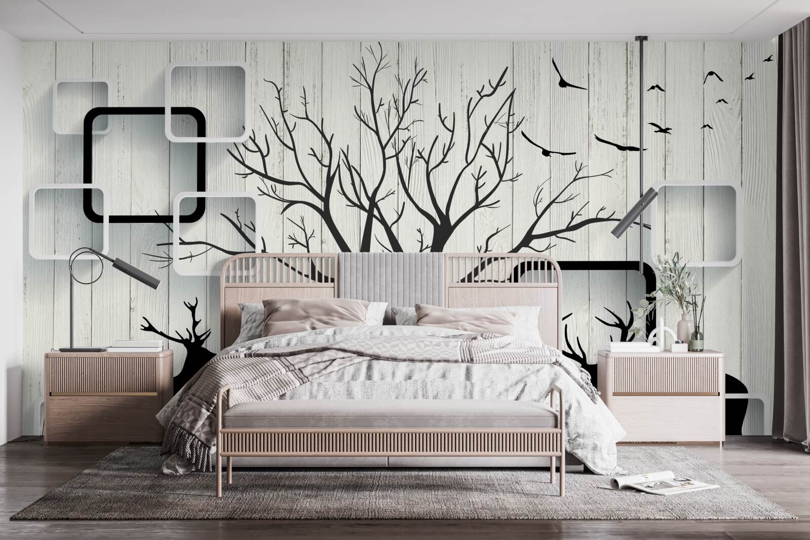 Fotobehang de boom dient als wandelgebied voor herten